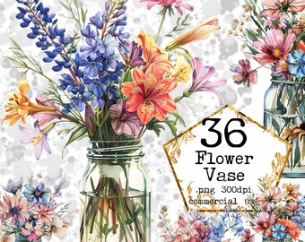 Flowers in a Jar Clipart Bundle PNG Wild Flowers Clipart Spring Clipart Commercial Instant Download Paper Crafts Junk Journal Scrapbooking