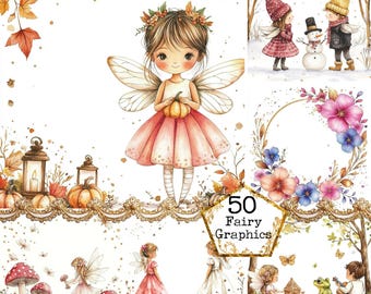 Bundle de cliparts JPG aquarelle printemps des bois fée