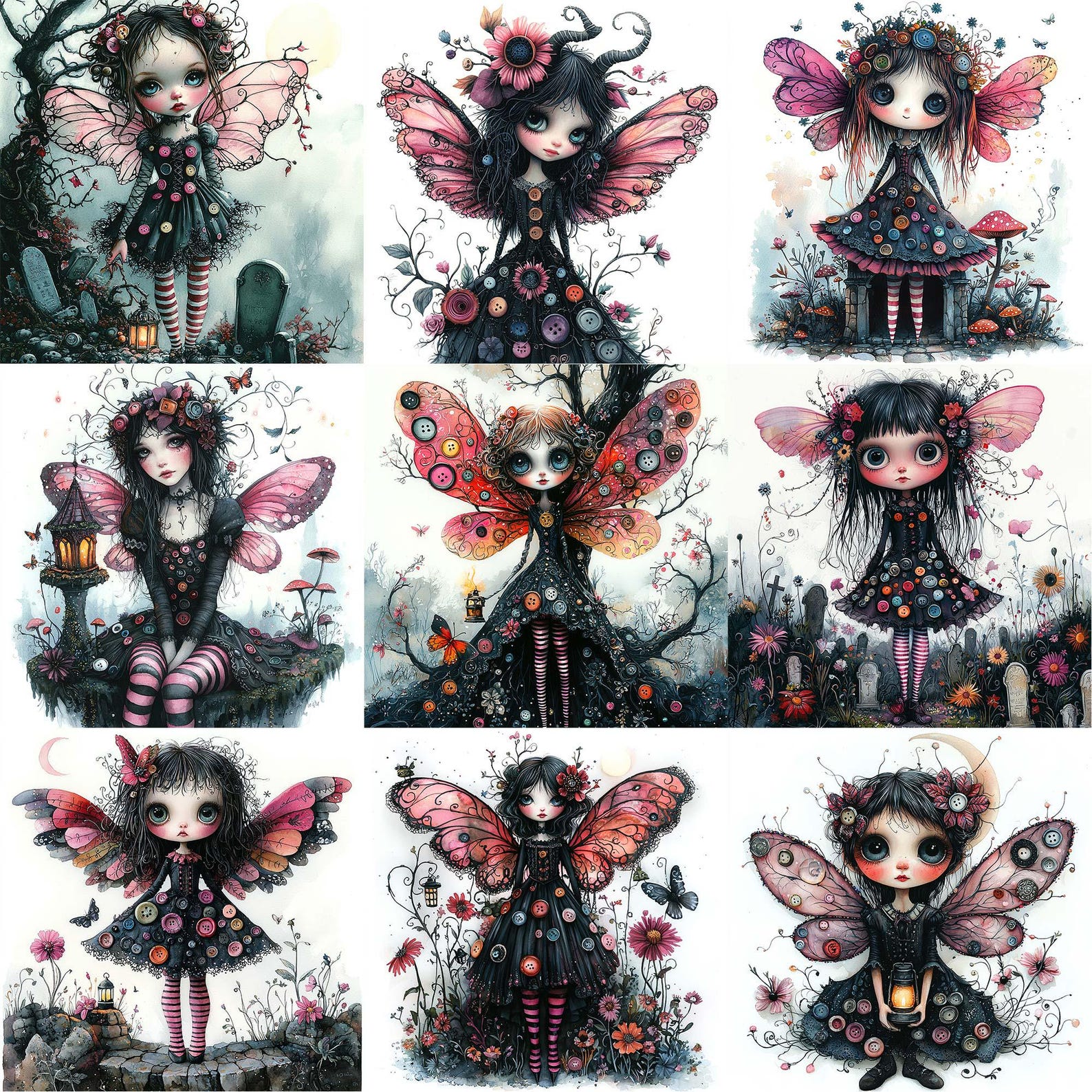 BIG Watercolor Whimsical Gothic Fairy Clipart Bundle JPEG Gothic ...