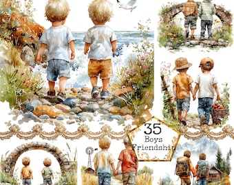 JPEG Mały Chłopcy Najlepsi Przyjaciele Clipart Bundle Besties Clipart Przyjaźń Sztuka Clipart Natychmiastowe Pobieranie Papierowe Rzemiosło Junk Journal Scrapbooking