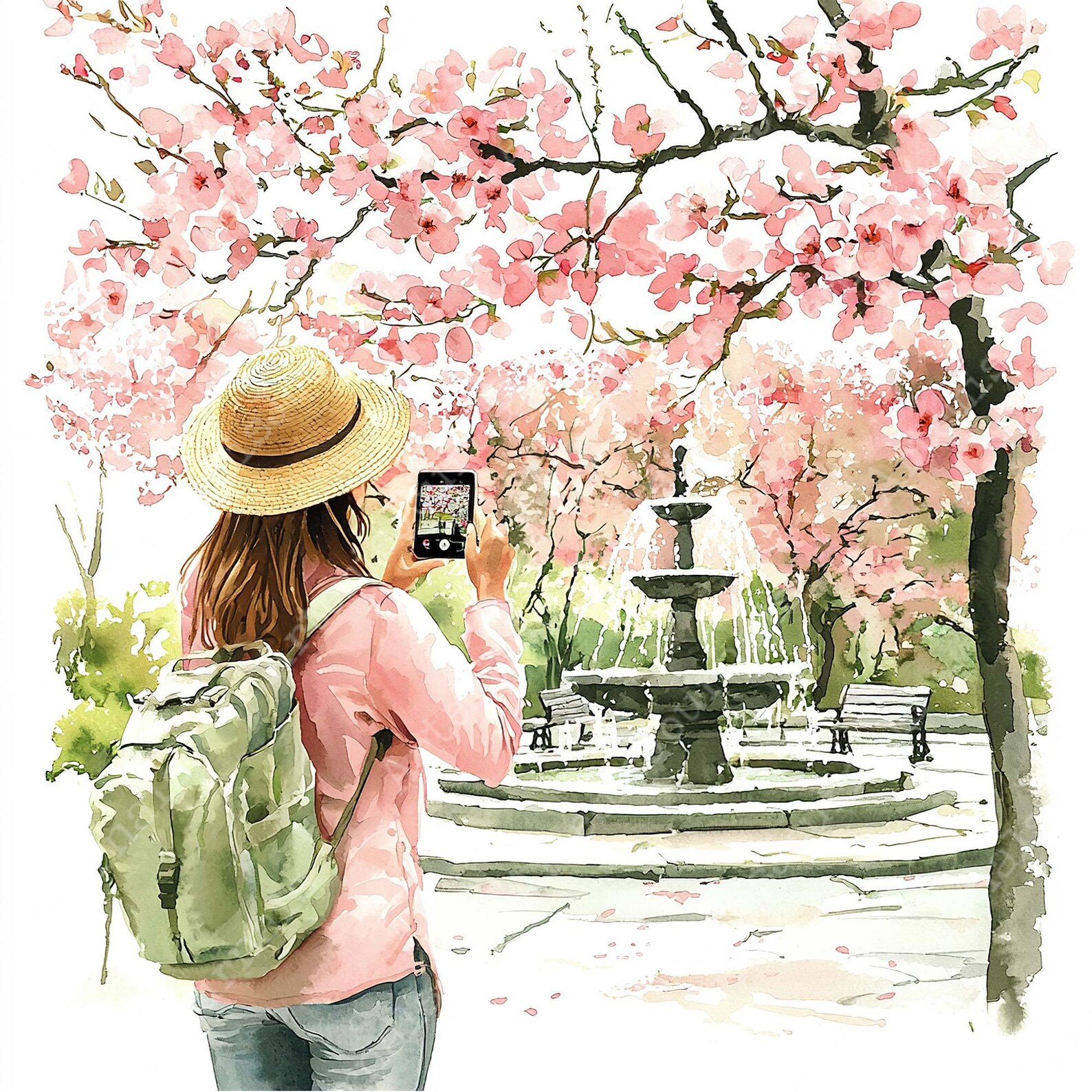 Spring Tourist JPEG Watercolor Spring Tourist Clipart Bundle Photograph Clipart Cherry ...