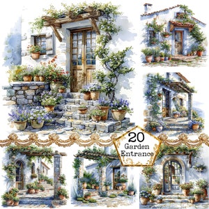 Bundle de cliparts JPEG aquarelle pour entrée de jardin Téléchargement instantané JPEG à usage commercial Fleurs printanières Artisanat en papier Journal indésirable Scrapbooking