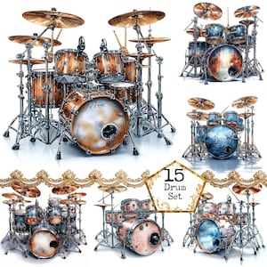 JPEG Acquerello Drums Clipart Bundle Drums Set Clipart Musica Clipart Uso commerciale Download immediato Carta artigianale Junk Journal Scrapbooking