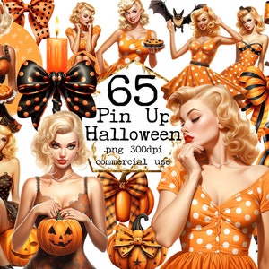 PNG Pin Up Halloween Clipart Bundle Vintage Halloween Clipart Chic Clipart PNG Paper Crafts Junk Journal Scrapbooking