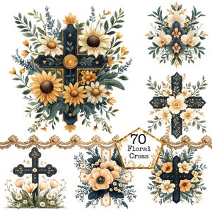 PNG + JPEG aquarelle floral croix Clipart Bundle Clipart religieux Clipart chrétien Téléchargement instantané Paper Craft Junk Journal Scrapbooking