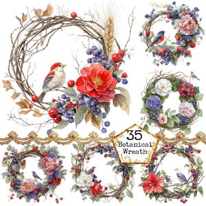 PNG + JPEG Acquerello Uccello Corona Clipart Bundle Primavera Clipart Ghirlanda Floreale Arte Download Istantaneo Carta Artigianato Junk Journal Scrapbooking
