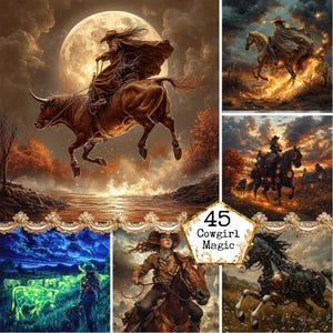 JPG Watercolor Fantasy Cowgirl Horse Clipart Bundle Landscape Images Commercial Use Instant Download Paper Crafts Junk Journal Scrapbooking