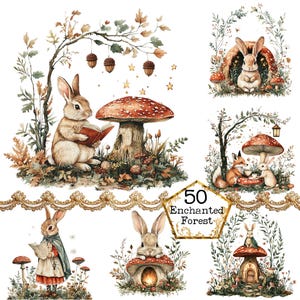 PNG + JPEG Aquarelle forêt champignon Clipart Bundle Champignons magiques Woodland Image Téléchargement instantané Papier Artisanat Junk Journal Scrapbooking