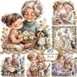 JPEG Aquarell süsse Oma mit Enkelkind Clipart Bundle Beste Freunde Muttertag Sofortiger Download Papier Handwerk Junk Journal Scrapbooking