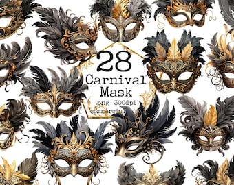 Carnival Mask Clipart PNG  Masquerade Masks Clipart Mardi Gras mask clip art Carnival graphics Venetian mask costume party commercial use