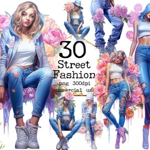 PNG Moda Chica Acuarela Clipart Paquete Chica Jefe Clipart Jefe Señora PNG Floral Chica Clipart Papel Artesanía Diario Basura Artesanías de Papel