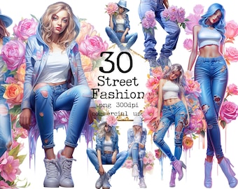 PNG Fashion Girl Watercolor Clipart Bundle Girl Boss Clipart Boss Lady PNG Floral Girl Clipart Paper Crafts Junk Journal Paper Crafts