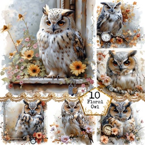 JPEG Shabby Chic Blumen Eule Clipart Bundle JPEG Vogel Clipart Schlüssel und Schloss Clipart Sofortiger Download Papier Handwerk Junk Journal Scrapbooking