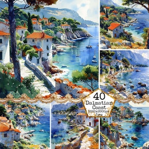 JPEG Dalmatië Badplaats landschap Clipart JPEG Instant Download Paper Crafts Junk Journal Scrapbooking