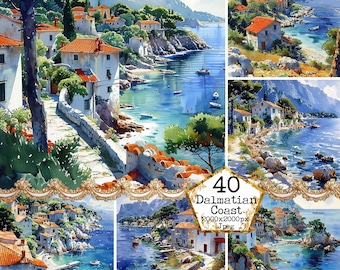JPEG Dalmatia Seaside Town Scenery Clipart JPEG Instant Download Paper Crafts Junk Journal Scrapbooking