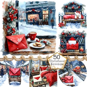 JPEG Watercolor Christmas Love Envelope Graphics Christmas Art Christmas Backgrounds Instant Download Paper Crafts Junk Journal Scrapbooking