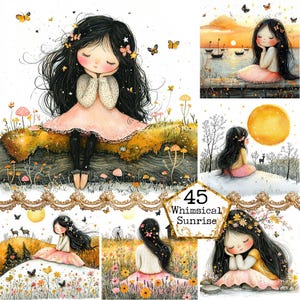 JPEG Whimsical Spring Girl Clipart Bundle Quirky Girl Clipart Spring Sunset Clipart Instant Download Paper Crafts Junk Journal Scrapbooking