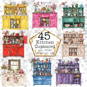 Watercolor Vintage Cupboards Clipart Bundle Antique Kitchen Clipart ...