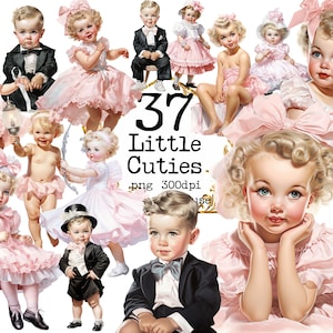 Vintage Boy And Girl Clipart PNG Wedding Clipart Victorian Kids Clipart Vintage Children Official Party  Art PNG Junk Journal Scrapbooking