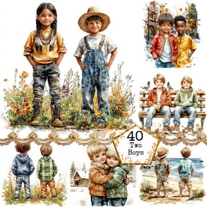 Paquete de imágenes prediseñadas de mejores amigos de niños pequeños JPEG Imágenes prediseñadas de mejores amigos Amistad internacional Descarga instantánea Manualidades de papel Diario basura Scrapbooking