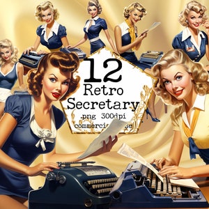 Retro Secretario Clipart Paquete Secretario PNG Descarga Digital Retro Jobs Clipart Profesión Clipart Scrapbooking Junk Journal Paper Crafts