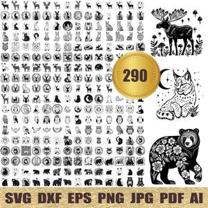 290 森の動物 svg、dxf、eps、ai、pdf、jpg、png ベクターファイル、レーザーカットファイル、シェイプ。ai、デジタルファイルの即時ダウンロード 商用利用