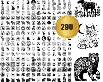 May include: A collection of 290 black and white vector illustrations of animals, including owls, deer, bears, foxes, and more. The illustrations are perfect for crafting, scrapbooking, and other creative projects.