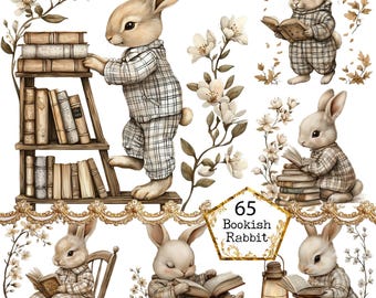 PNG + JPEG Watercolor Fairytale Bunny Clipart Bunny Vintage Rabbit Clipart Fantasy Instant Download Paper Crafts Junk Journal Scrapbooking