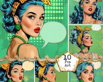 JPEG  Retro Comic Style Pop Art Girls Bundle Pop Art Girl Clip Art Retro Comic Girl Instant Download Paper Crafts Junk Journal Scrapbooking