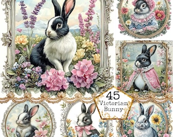 Pacote de imagens JPEG em aquarela de coelhos da primavera da Virgínia - Clipart de coelhinhos fofos - Imagem de primavera - Download instantâneo - Artesanato em papel - Scrapbooking e diário de arte