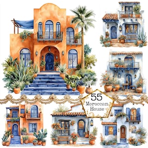 JPEG Marokkanisches Haus Clipart Bundle Aquarell exotisches Haus Aquarell Haus Sofort-Download Papier Handwerk Junk Journal Scrapbooking