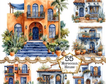 JPEG Moroccan House Clipart Bundle Watercolor Exotic House Watercolor House Instant Download Paper Crafts Junk Journal Scrapbooking