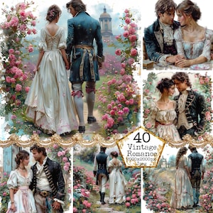 JPG Vintage Pareja Clipart Paquete JPEG Descarga Instantánea Romántico Clipart Romance Clipart Antiguo Amor Papel Artesanía Junk Journal Scrapbooking