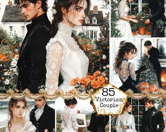 JPEG Victorian Couple Clipart Bundle Vintage Couple Clipart Victorian Lovers Clipart Instant Download Paper Crafts Junk Journal Scrapbooking
