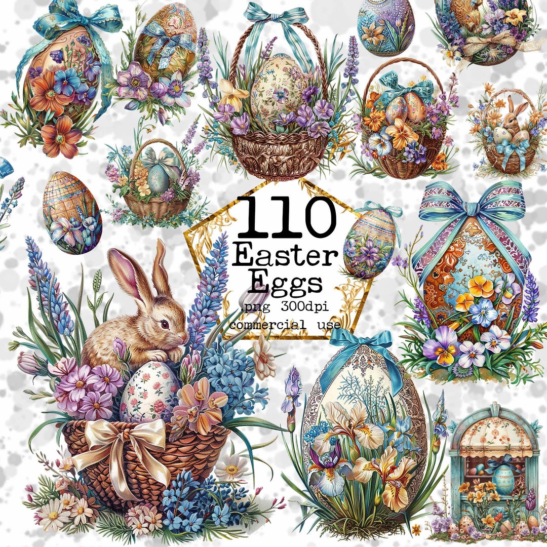 Watercolor Easter Eggs Clipart Bundle Spring Flowers Png Easter Rabbit ...