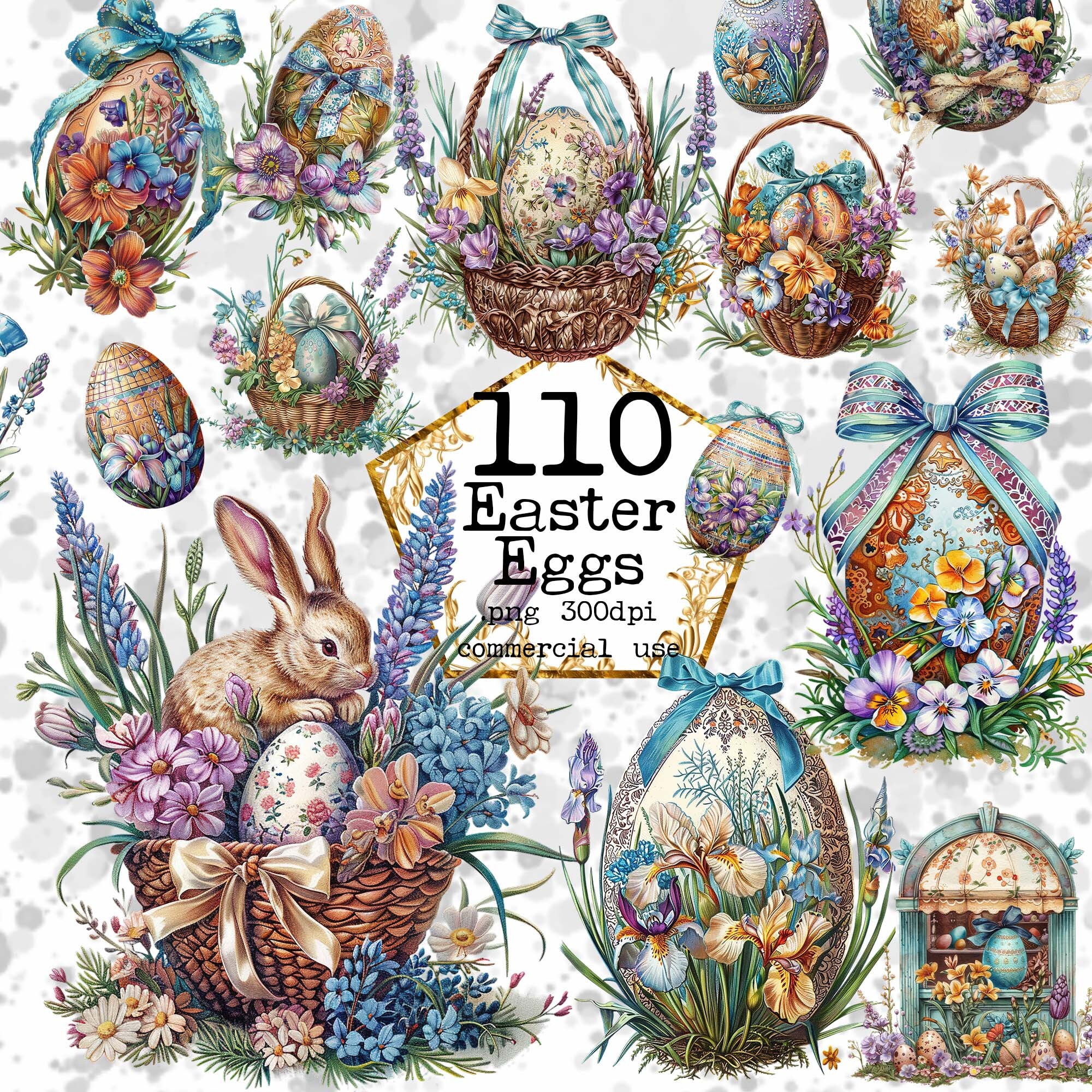 Watercolor Easter Eggs Clipart Bundle Spring Flowers Png Easter Rabbit ...