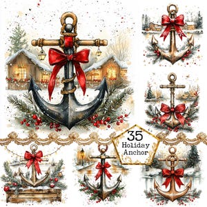 35 Christmas Anchor Clipart Bundle Nautical Festive Clipart Printable Watercolor Clipart Junk Journal Paper Crafts Commercial Use Christmas