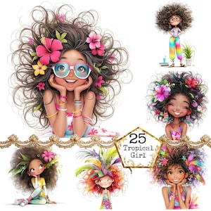 Fille tropicale originale JPEG Clipart fille lunatique fille Hawaï des cliparts Holliday original Téléchargement instantané Papier Artisanat indésirable Journal Scrapbooking