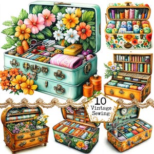 JPG Watercolor Sewing Clipart JPEG Sewing Boxes Clipart Instant Download Shabby Chic Instant Download Paper Crafts Junk Journal Scrapbooking