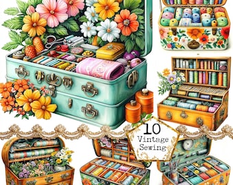 JPG Akwarela Szycie Clipart JPEG Pudełka do szycia Clipart Natychmiastowe pobieranie Shabby Chic Natychmiastowe pobieranie Papierowe rzemiosło Dziennik śmieci Scrapbooking