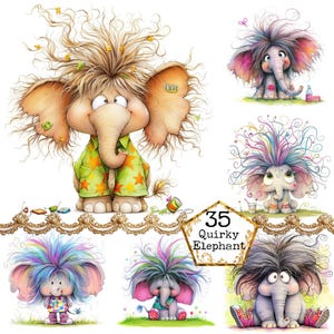 Ensemble de cliparts éléphant fantaisiste JPEG Éléphant original Illustration animale à l'aquarelle Téléchargement instantané Paper Craft Journal indésirable Scrapbooking