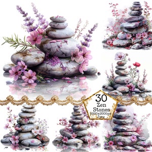 JPEG Zen Stones Spa Art Clipart Bundle JPEG Descarga instantánea Paper Crafts Junk Journal Scrapbooking