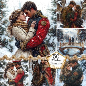 JPEG Acuarela Invierno Vintage Pareja Gráficos Romántico Retro Histórico Pareja Descarga Instantánea Manualidades en Papel Diario Basura Scrapbooking