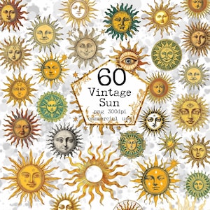PNG grote vintage zon illustratie clipart bundel retro zon png antieke illustratie Instant Download papier ambachten ongewenste dagboek scrapbooking