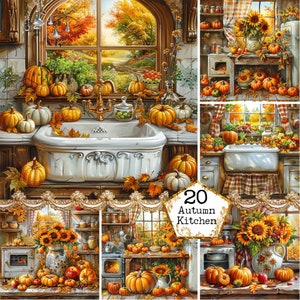 Shabby Chic Rústico Otoño Cosecha Cocina Clipart Paquete JPGs Otoño Clipart Calabaza Descarga Instantánea Papel Artesanía Junk Journal Scrapbooking