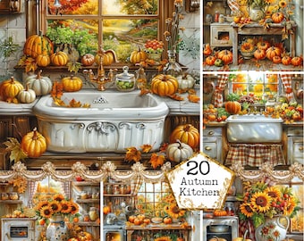 Shabby Chic Rustic Autumn Harvest Kitchen Clipart Bundle JPGs  Fall Clipart Pumpkin Instant Download Paper Crafts Junk Journal Scrapbooking