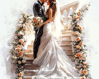 JPEG Watercolor Adventurous Wedding Couple Clipart Bundle Summer