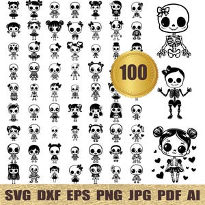 100 Cute Skeleton SVG Bundle Kids Halloween Skeleton Girl & Boy svg Baby Skull Vector Cut Files Cutting Machine dxf eps Kawaii Skeleton svg