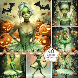 JPEG Watercolor Zombie Ballerina Clipart Bundle Halloween Graphics Gothic Girl Dancer Instant Download Paper Craft Junk Journal Scrapbooking