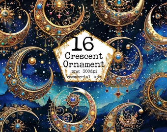 PNG Gold Moon Ornaments Clipart Bundle Design Elements Clipart Celestial Clipart Instant Download Paper Crafts Junk Journal Scrapbooking